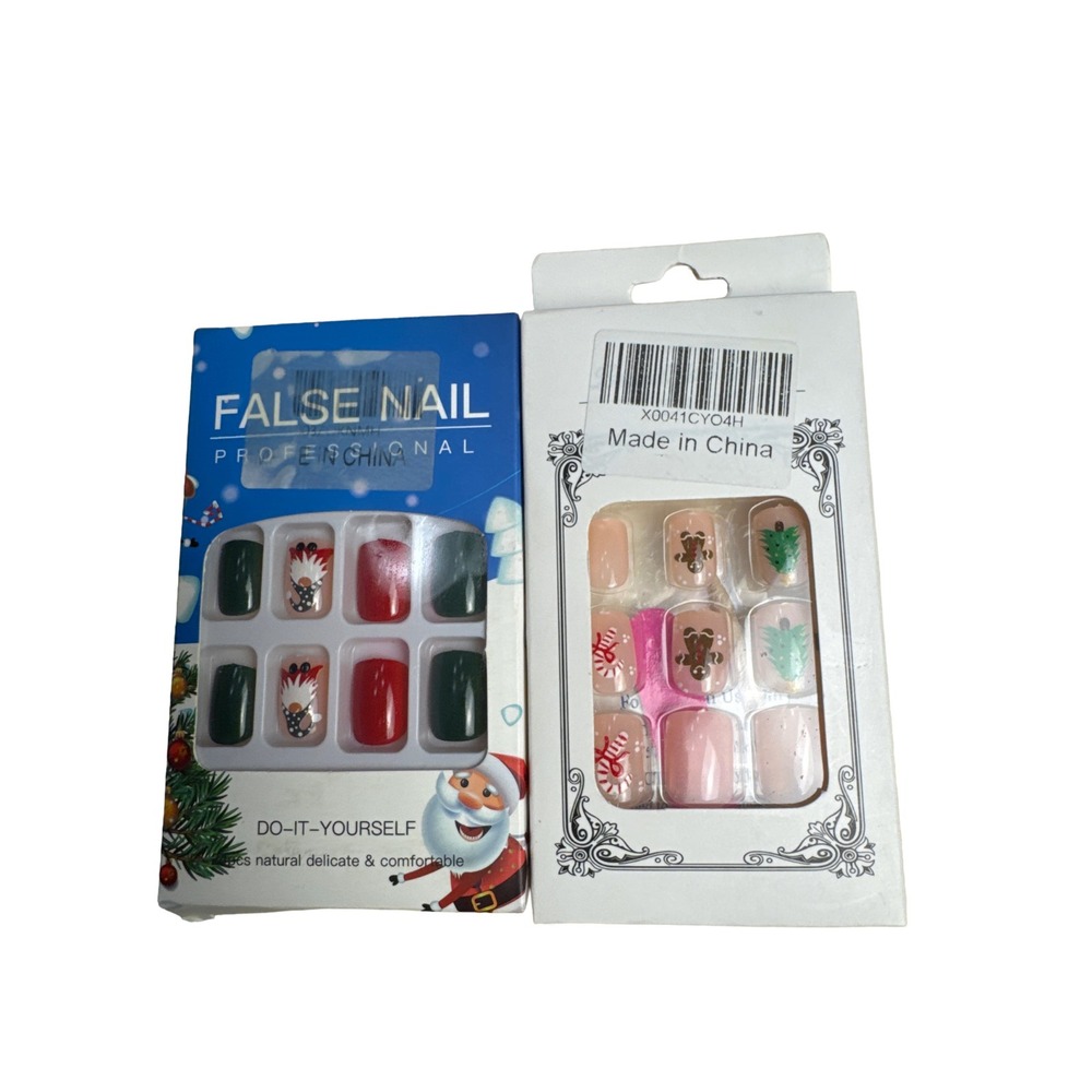 Christmas Press On False Nails Bundle 2 Sets Gingerbread Santa Holiday Nail Art‎